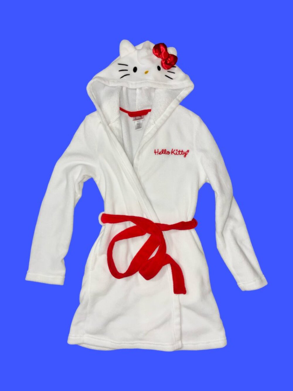Sz.S*Hello Kitty By Sanrio*White Plush Bathrobe W/ Hello Kitty Hood